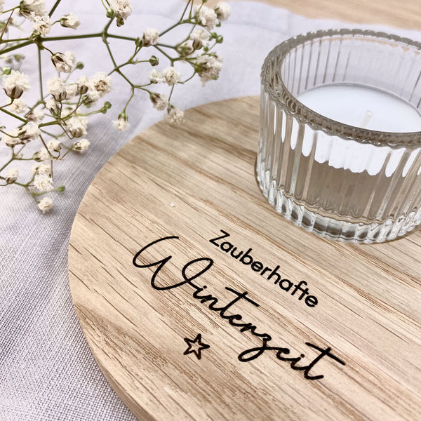 Tellerchen mit Teelichtglas 'Winterzeit'