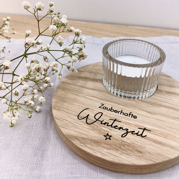 Tellerchen mit Teelichtglas 'Winterzeit'