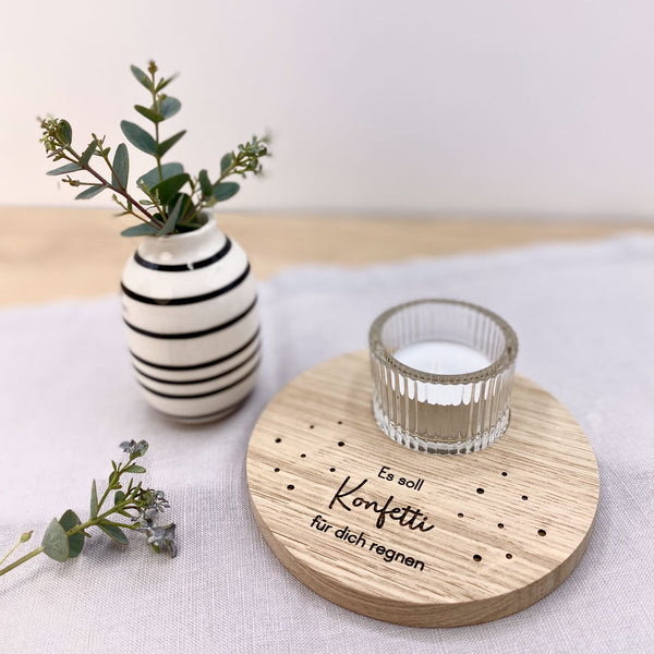 Tellerchen mit Teelichtglas 'Konfetti'