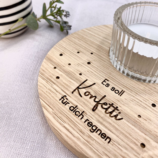 Tellerchen mit Teelichtglas 'Konfetti'