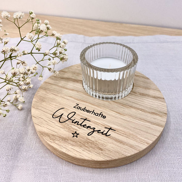 Tellerchen mit Teelichtglas 'Winterzeit'